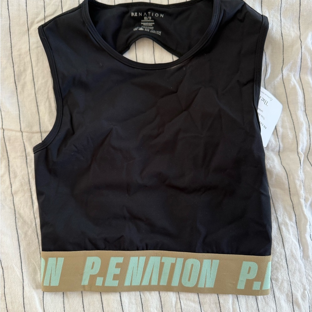 P.E Nation Black Crop Top with Tan Band